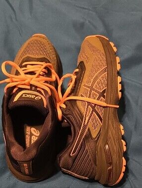 ASICS Olive Green, Black and Peach Accent Trail Running Shoes